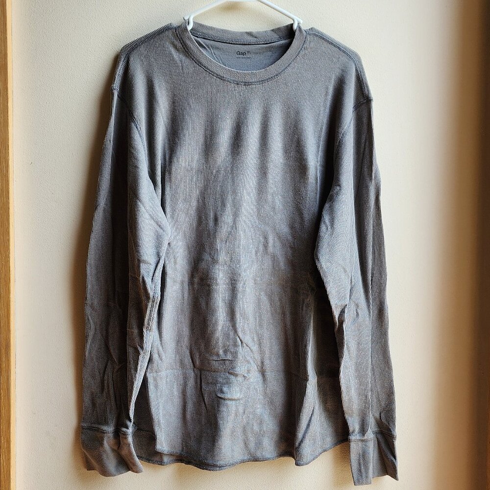 GAP Light Gray Striped Crew Neck Long Sleeve Jersey Size XL